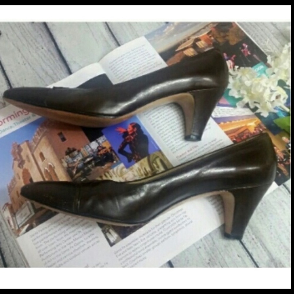 Authentic SALVATORE FERRAGAMO Brown leather pump kitten heels Lizard size 9 - Picture 5 of 10